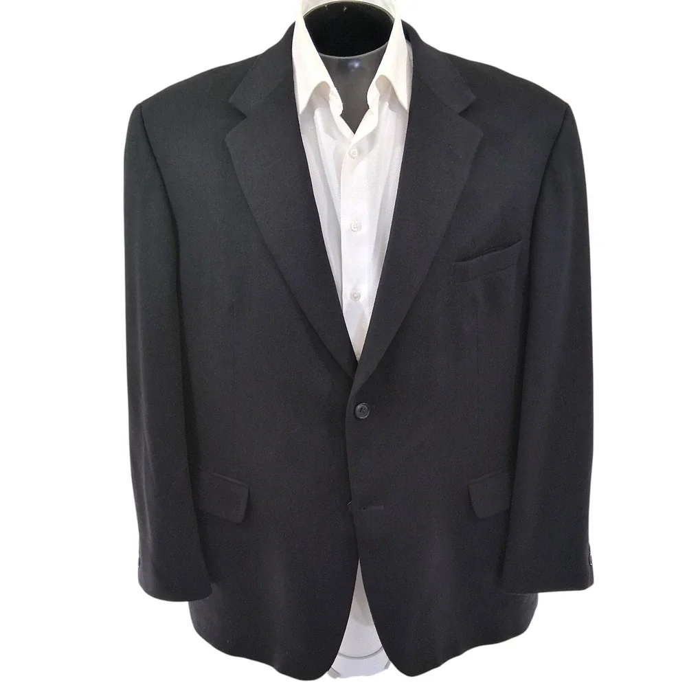 Pronto Uomo Blazer 48R Black Solid 100% Cashmere Two Button Sport Coat Ventless